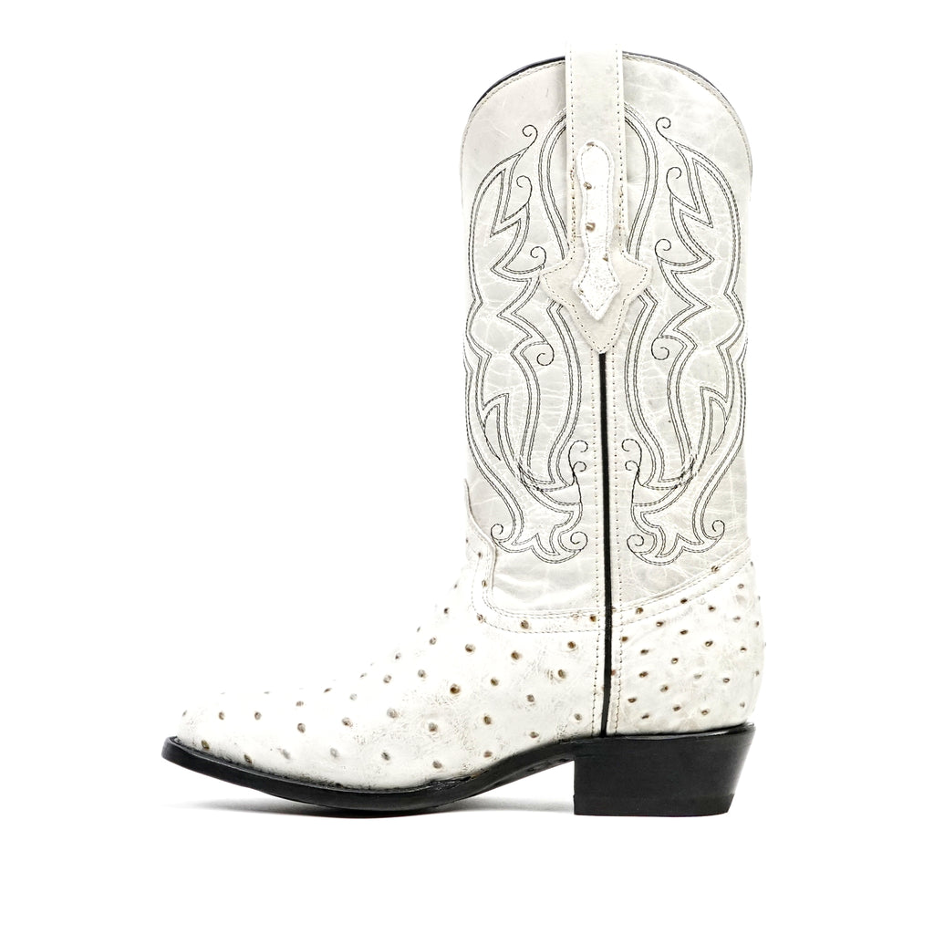 Ostrich Bone Boots - Embossed Leather - Round Toe (E436)