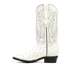 Ostrich Bone Boots - Embossed Leather - Round Toe (E436)