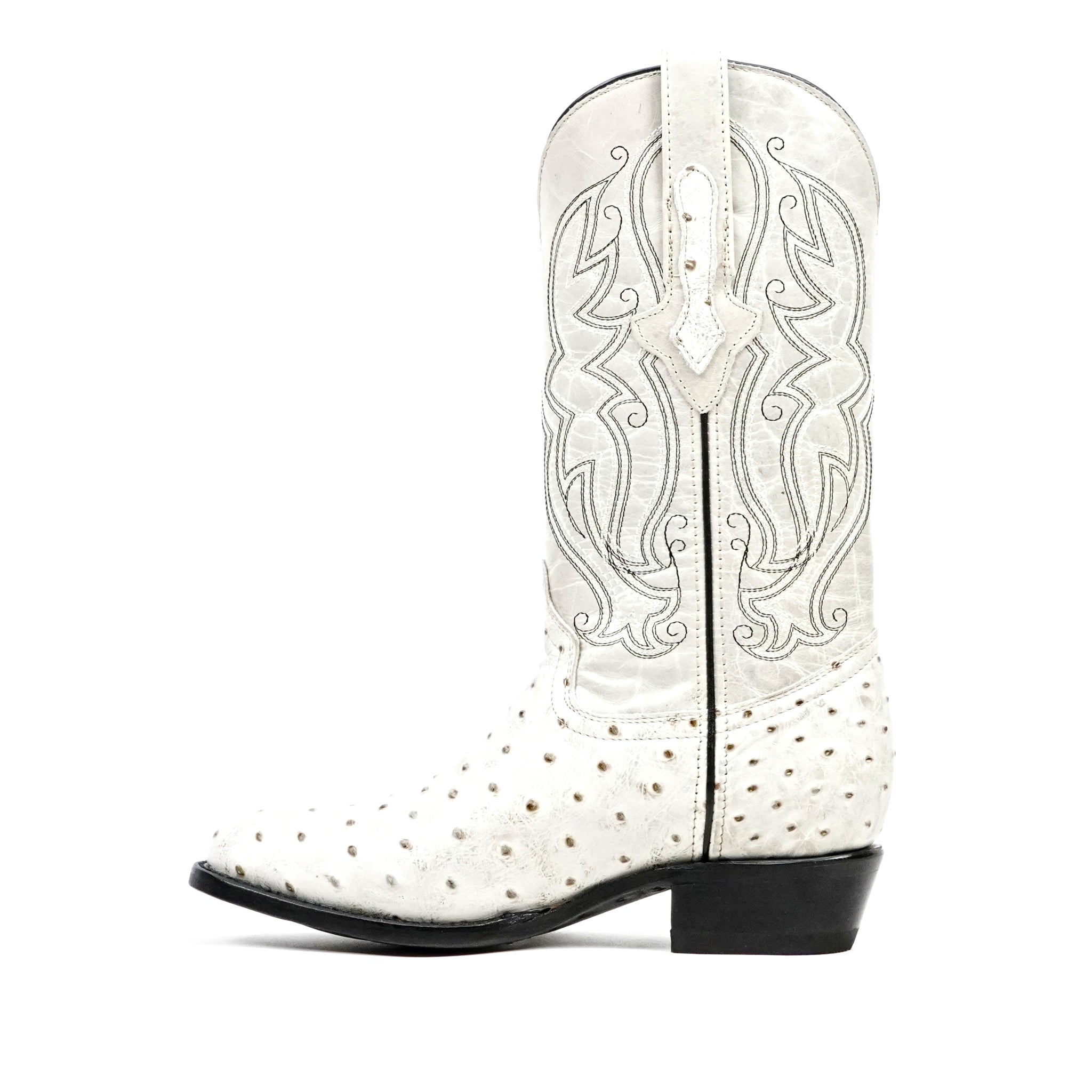 Ostrich Bone Boots - Embossed Leather - Round Toe (E436)