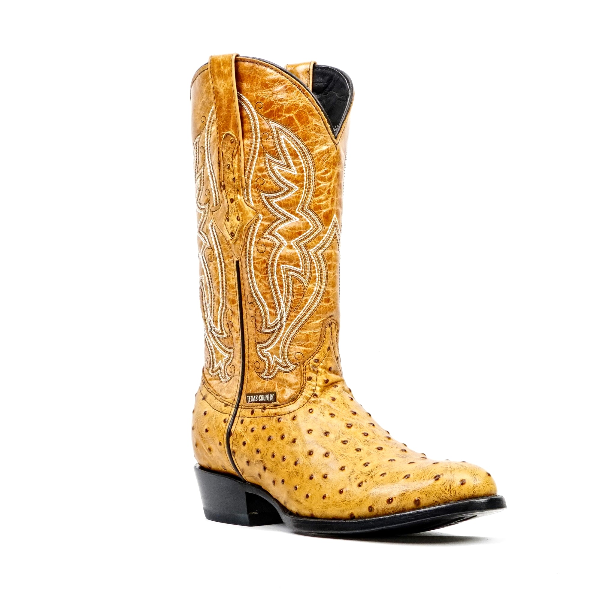 Ostrich Buttercup Boots - Embossed Leather - Round Toe (E436)