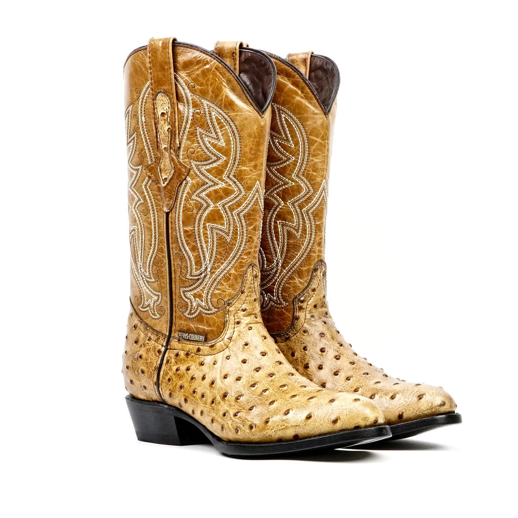 Ostrich Orix Boots - Embossed Leather - Round Toe (E436)