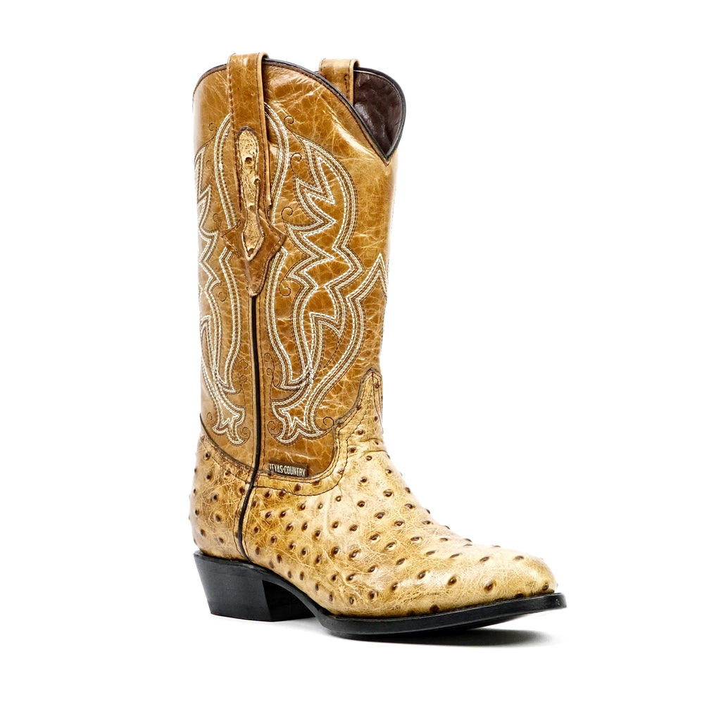 Ostrich Orix Boots - Embossed Leather - Round Toe (E436)