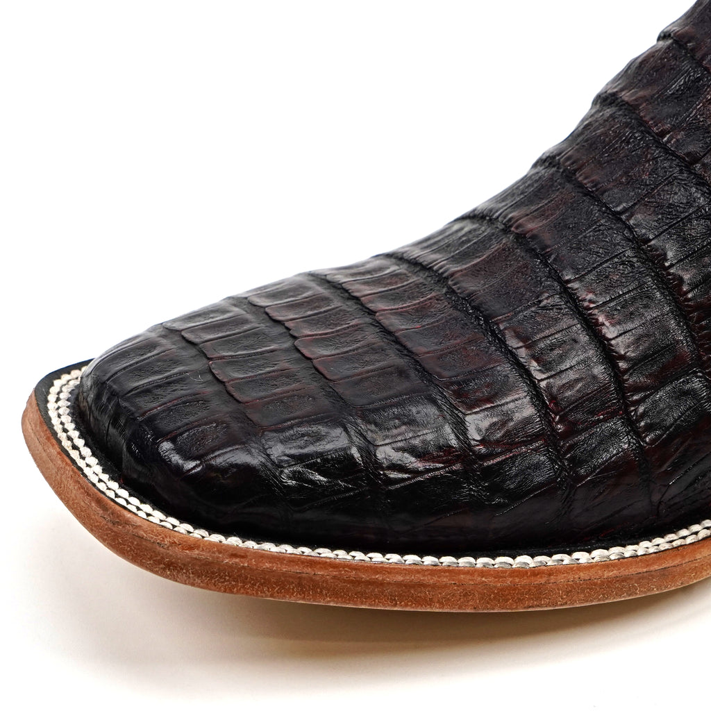 Rhodes Caiman Belly Boots - Black Cherry - Square Toe (LM10)
