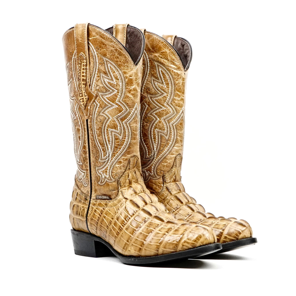 Crocodile Tail Orix Boots - Embossed Leather - Round Toe (E437)