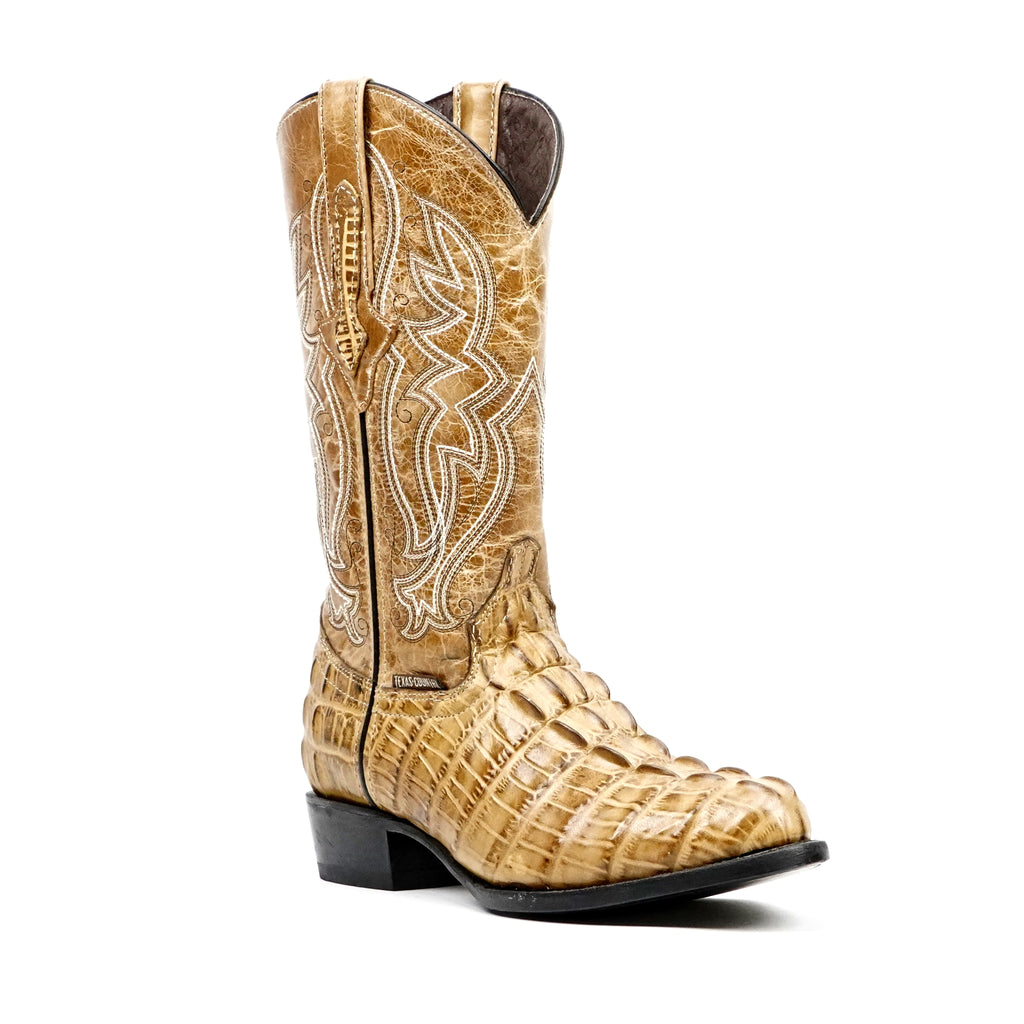Crocodile Tail Orix Boots - Embossed Leather - Round Toe (E437)
