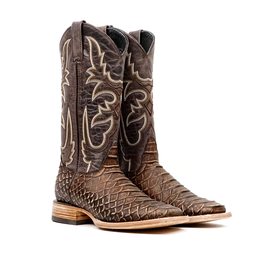 Jumbo Python Rustic Chocolate Boots - Embossed Leather - Square Toe (E681)