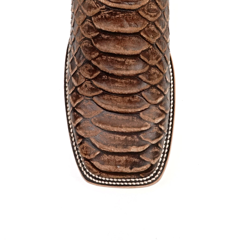 Jumbo Python Rustic Chocolate Boots - Embossed Leather - Square Toe (E681)