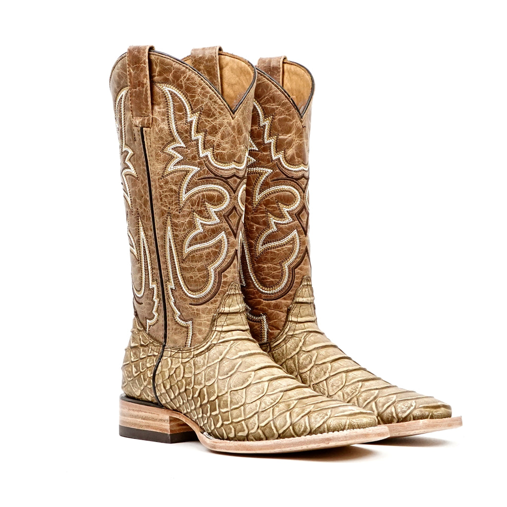 Jumbo Python Cappuccino Boots - Embossed Leather - Square Toe (E682)