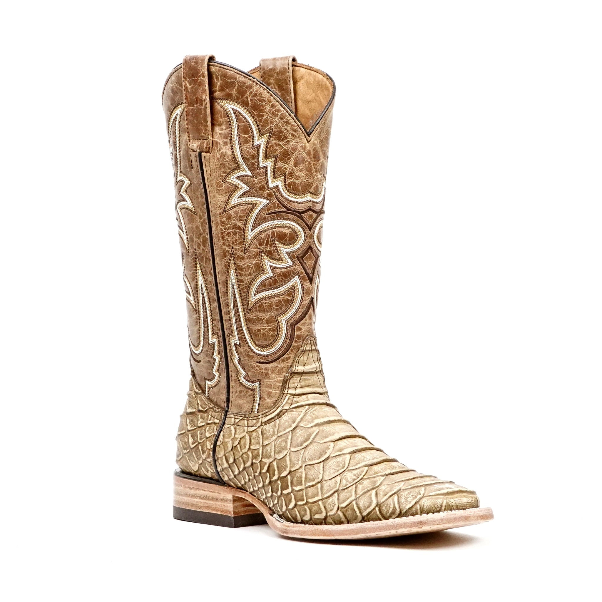 Jumbo Python Cappuccino Boots - Embossed Leather - Square Toe (E682)