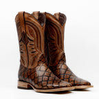 Pirarucu Chocolate Boots - Embossed Leather - Square Toe (E687)