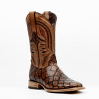 Pirarucu Chocolate Boots - Embossed Leather - Square Toe (E687)