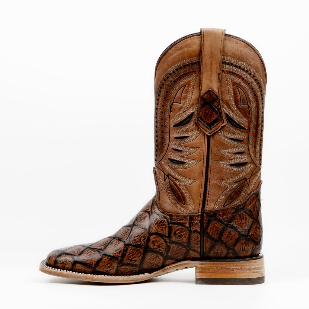 Pirarucu Chocolate Boots - Embossed Leather - Square Toe (E687)