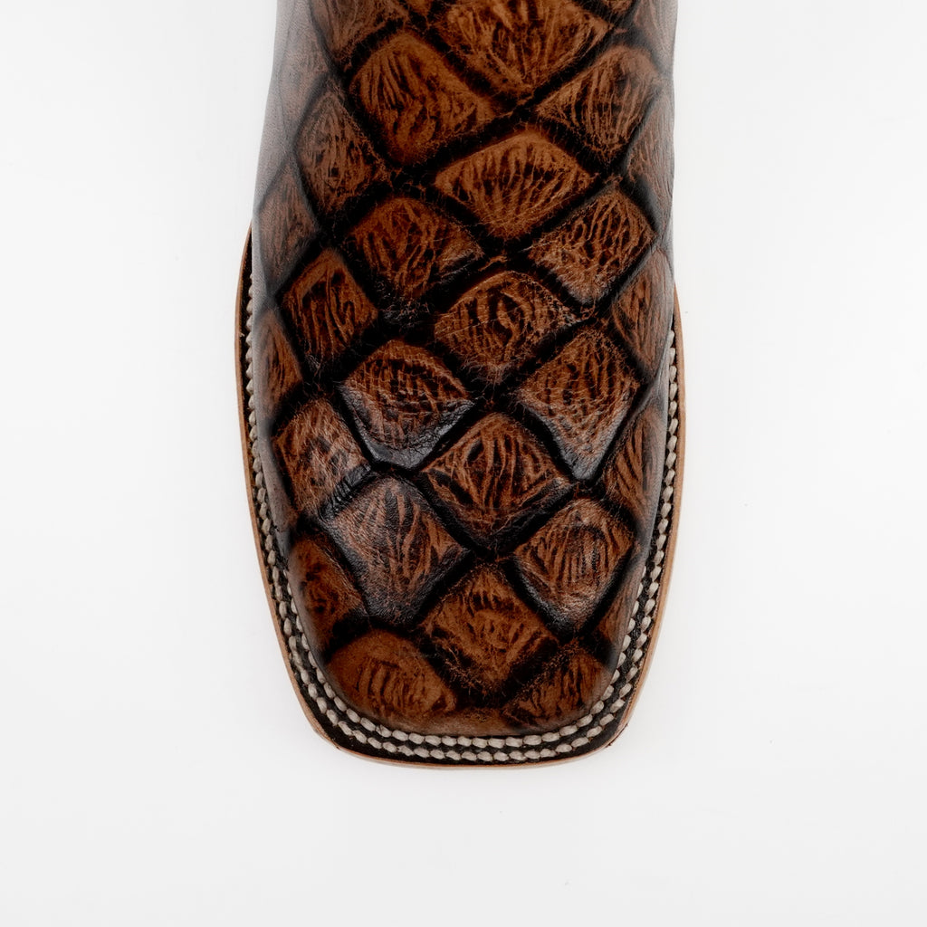 Pirarucu Chocolate Boots - Embossed Leather - Square Toe (E687)