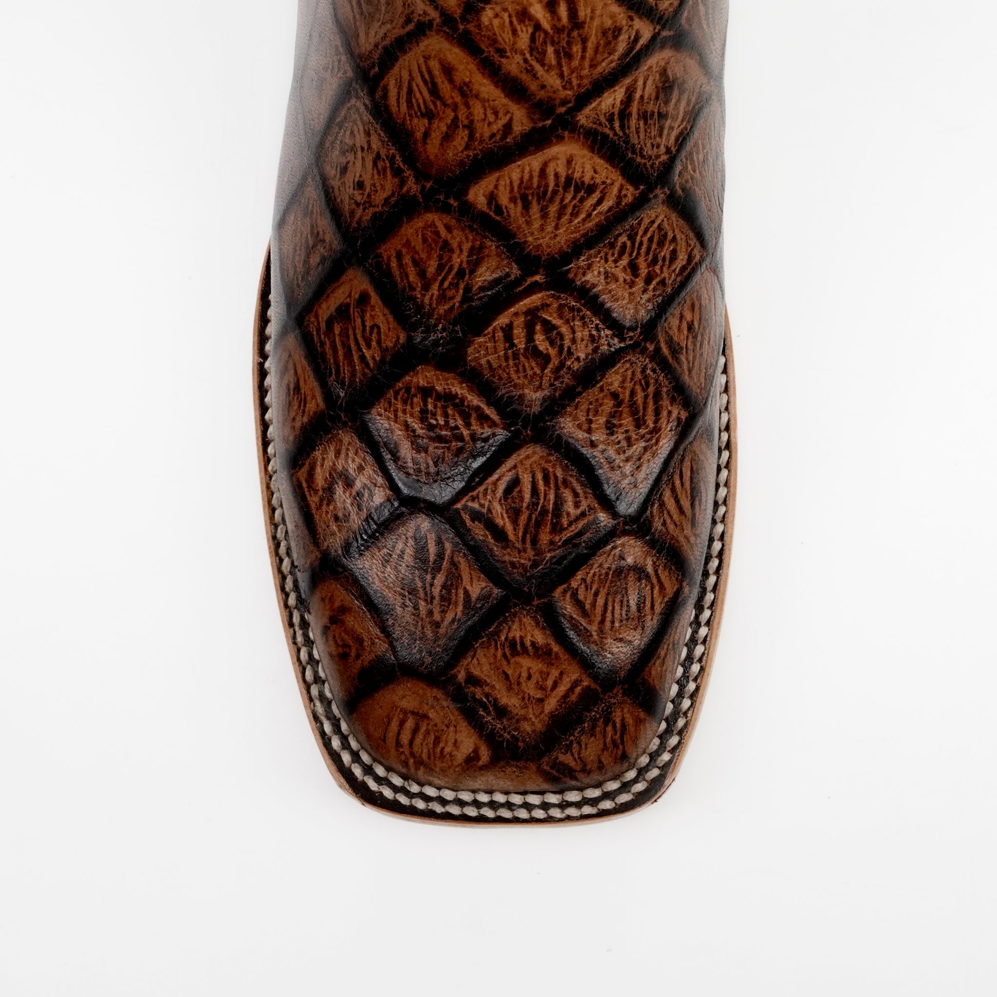 Pirarucu Chocolate Boots - Embossed Leather - Square Toe (E687)