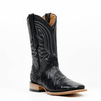 Pirarucu Black Boots - Embossed Leather - Square Toe (E687)