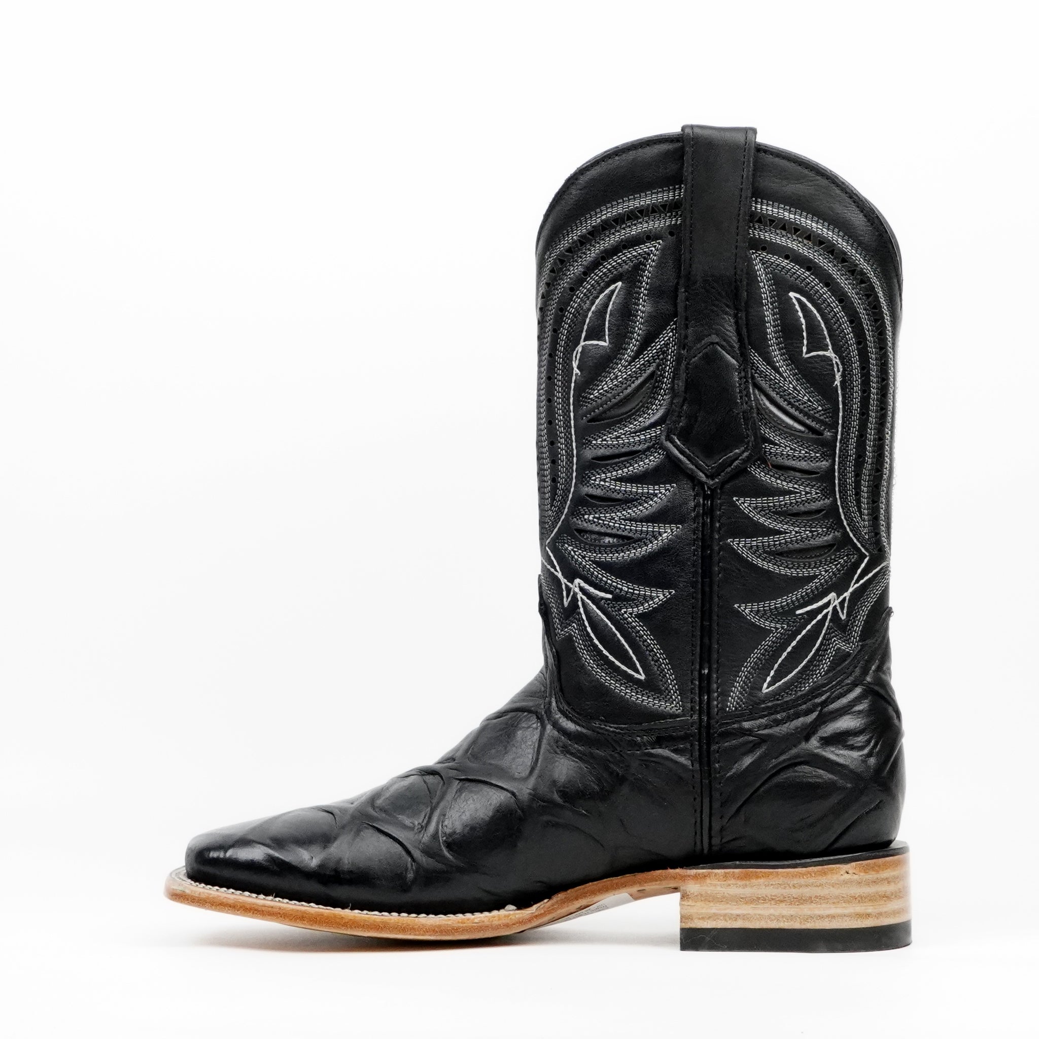 Pirarucu Black Boots - Embossed Leather - Square Toe (E687)