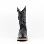 Pirarucu Black Boots - Embossed Leather - Square Toe (E687)