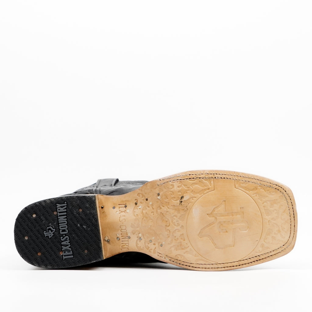 Pirarucu Black Boots - Embossed Leather - Square Toe (E687)