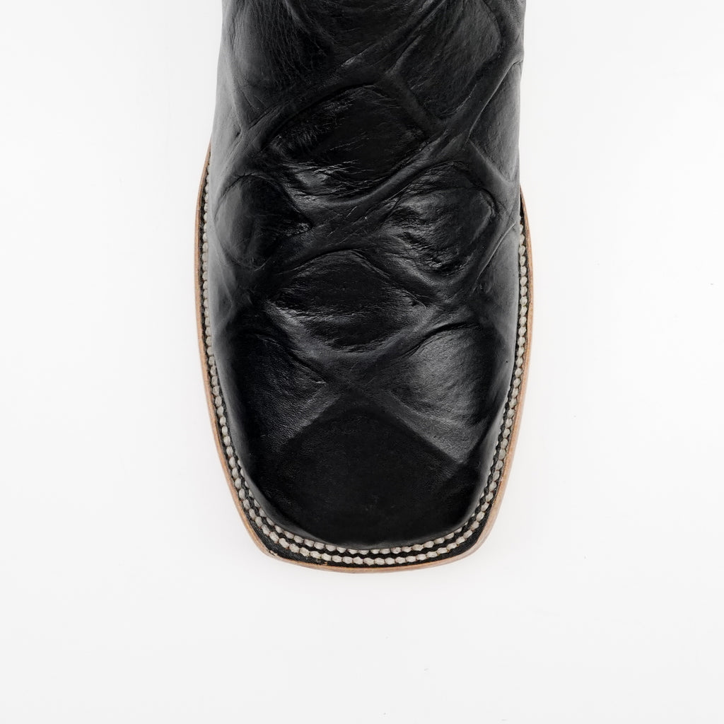 Pirarucu Black Boots - Embossed Leather - Square Toe (E687)