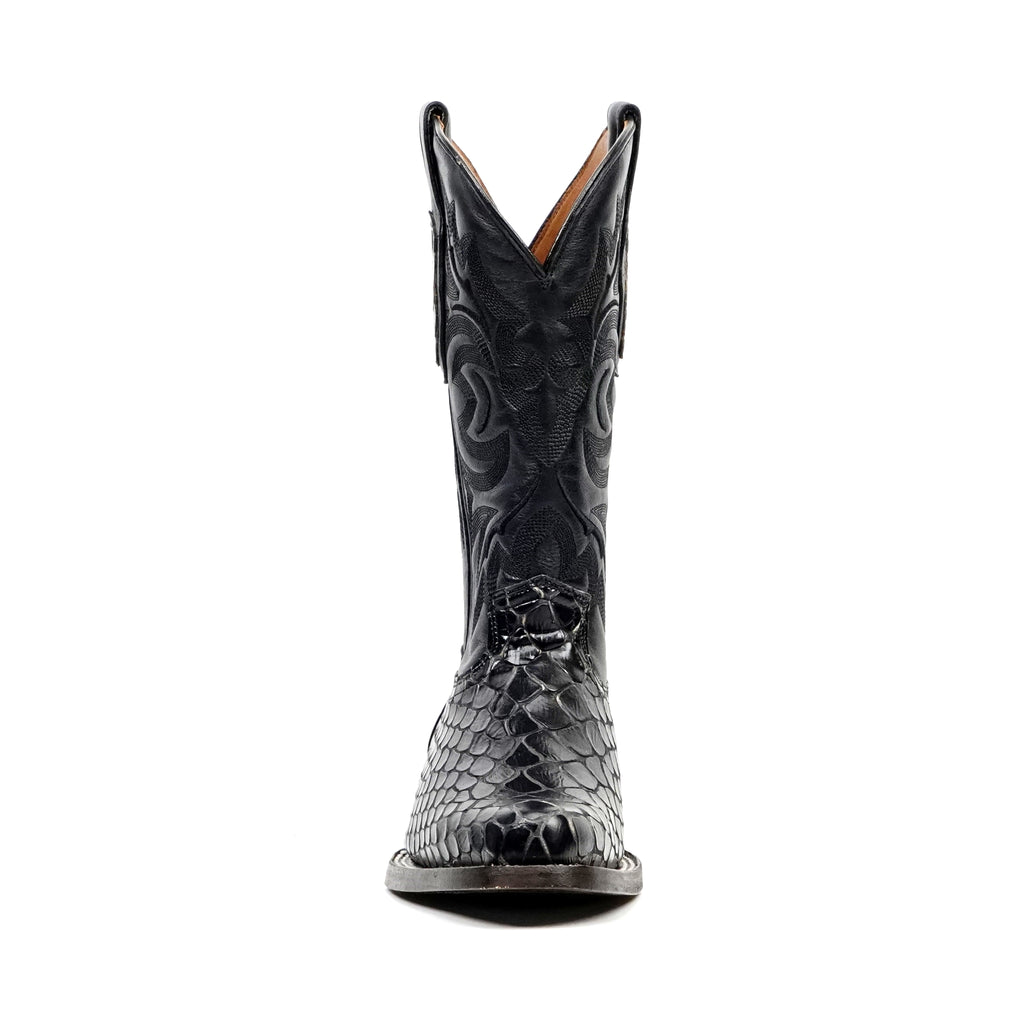 Snake Black Cowboy Boots - Embossed Leather - Roper Toe (E952)
