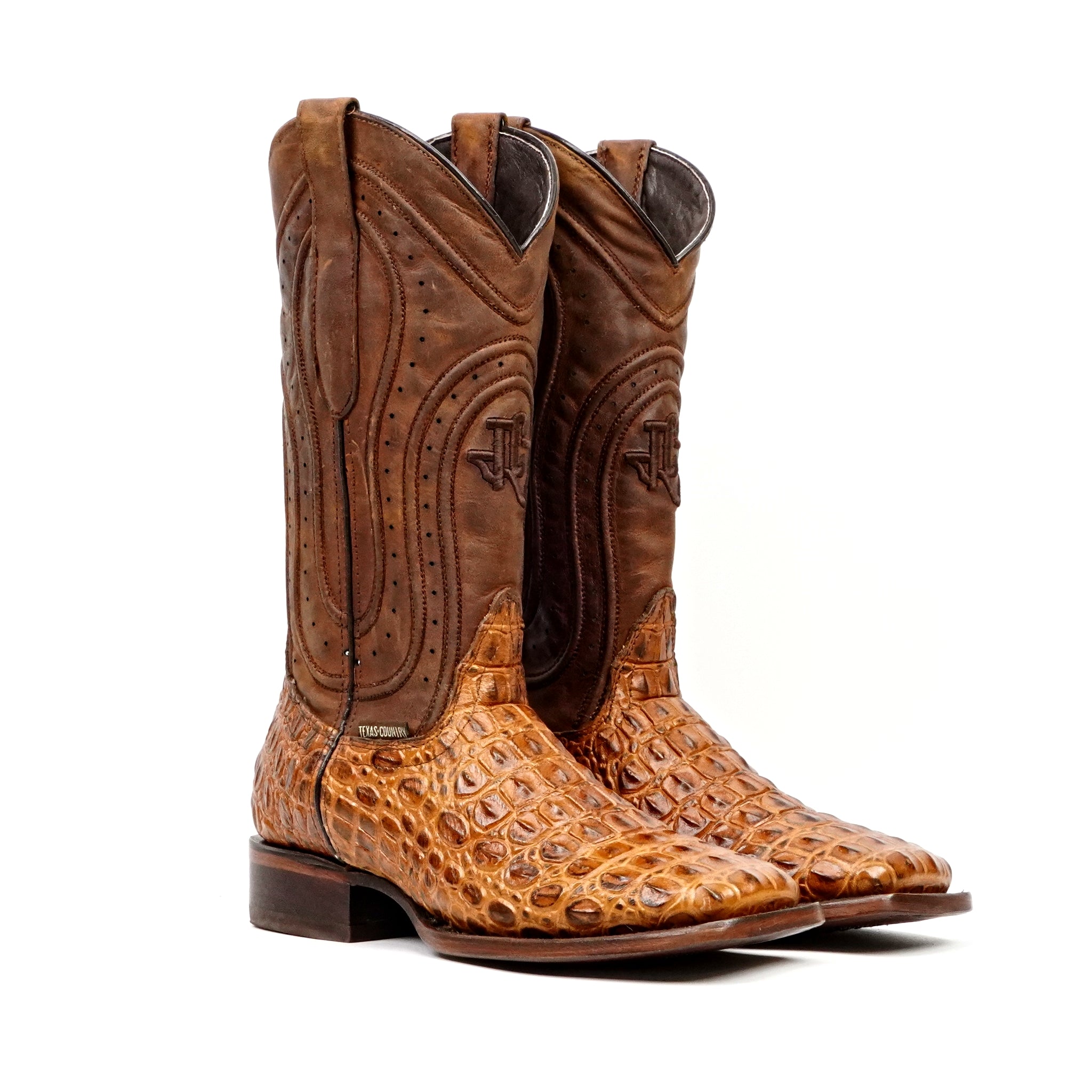 Alligator Hornback Brandy Boots - Embossed Leather - Square Toe (E930)