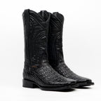 Alligator Hornback Black Boots - Embossed Leather - Square Toe (E930)