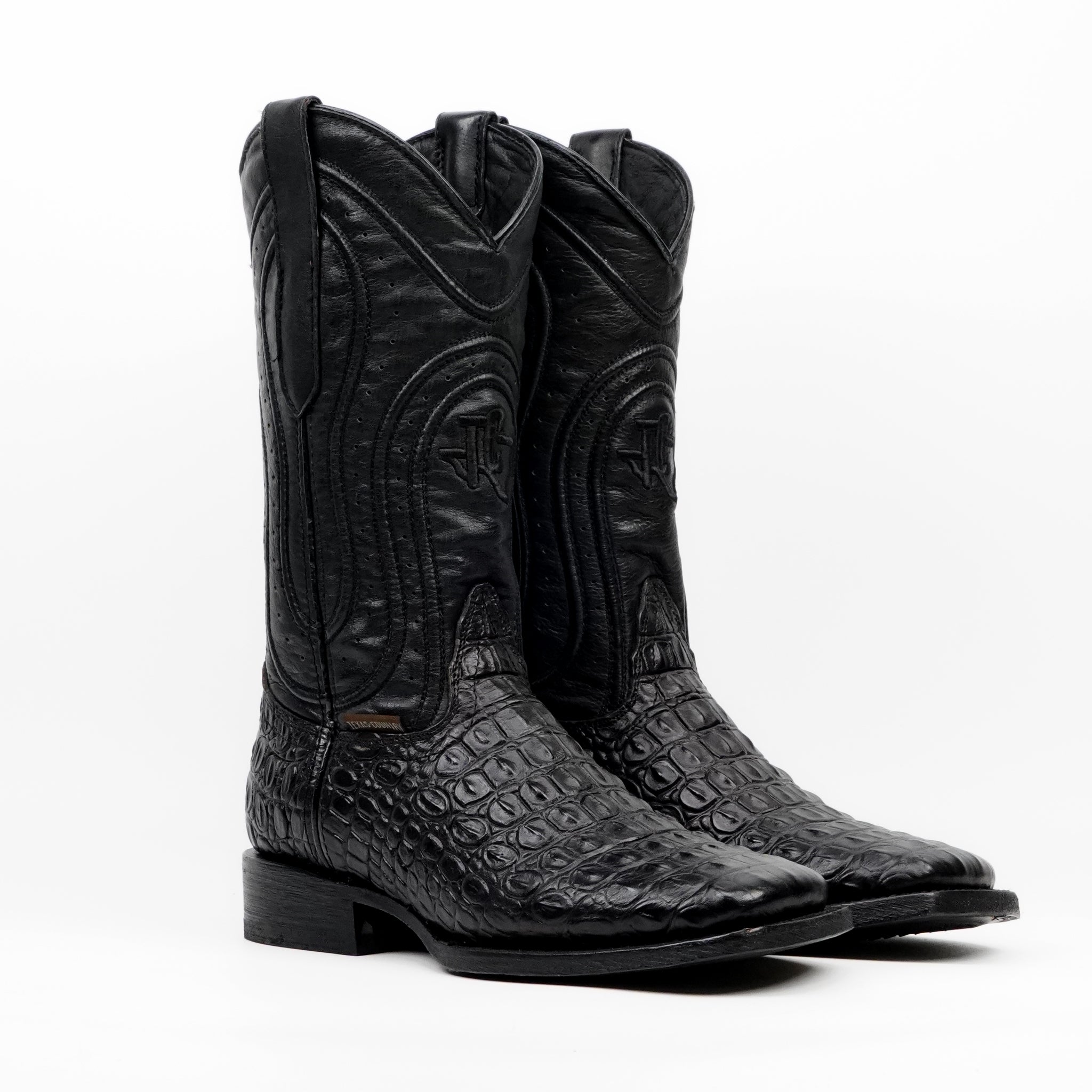 Alligator Hornback Black Boots - Embossed Leather - Square Toe (E930)