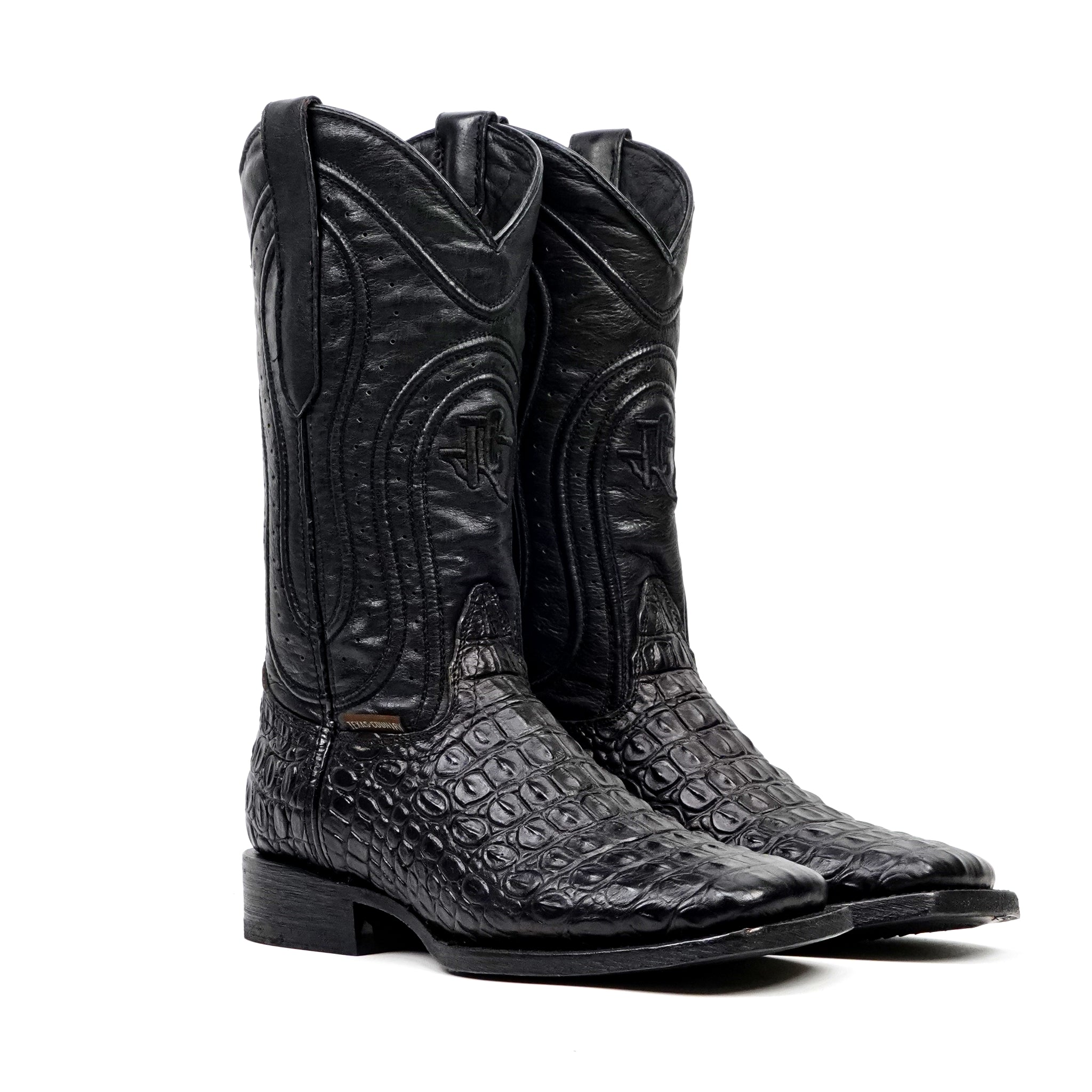 Alligator Hornback Black Boots - Embossed Leather - Square Toe (E930)