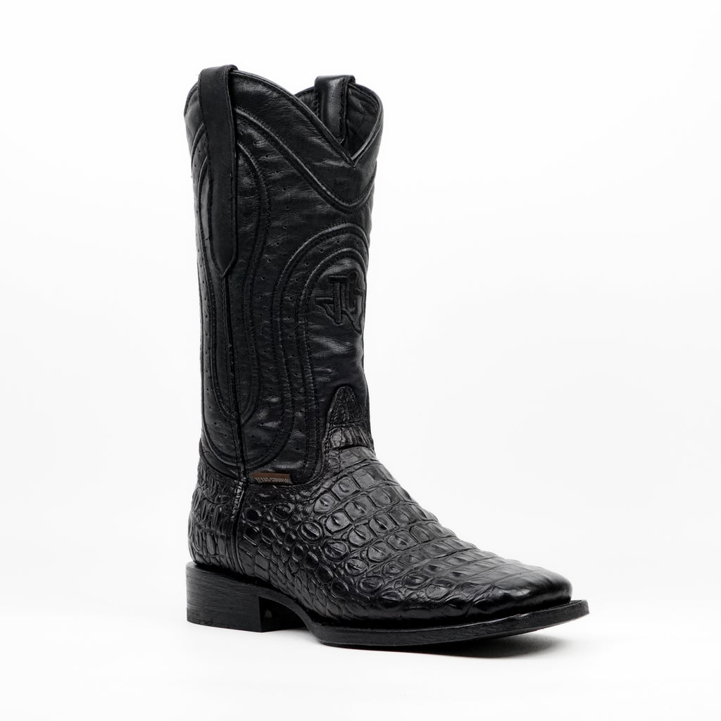 Alligator Hornback Black Boots - Embossed Leather - Square Toe (E930)