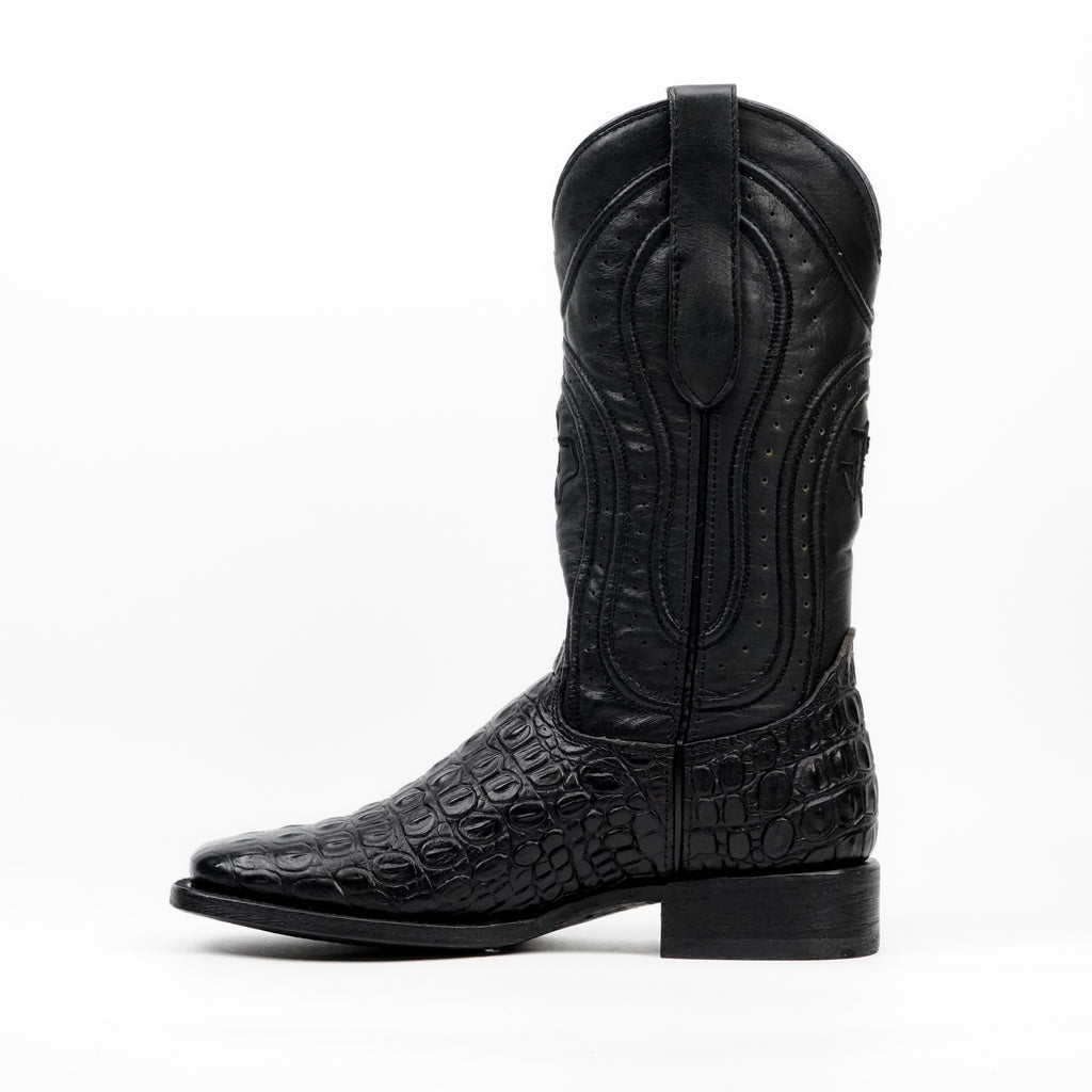 Alligator Hornback Black Boots - Embossed Leather - Square Toe (E930)
