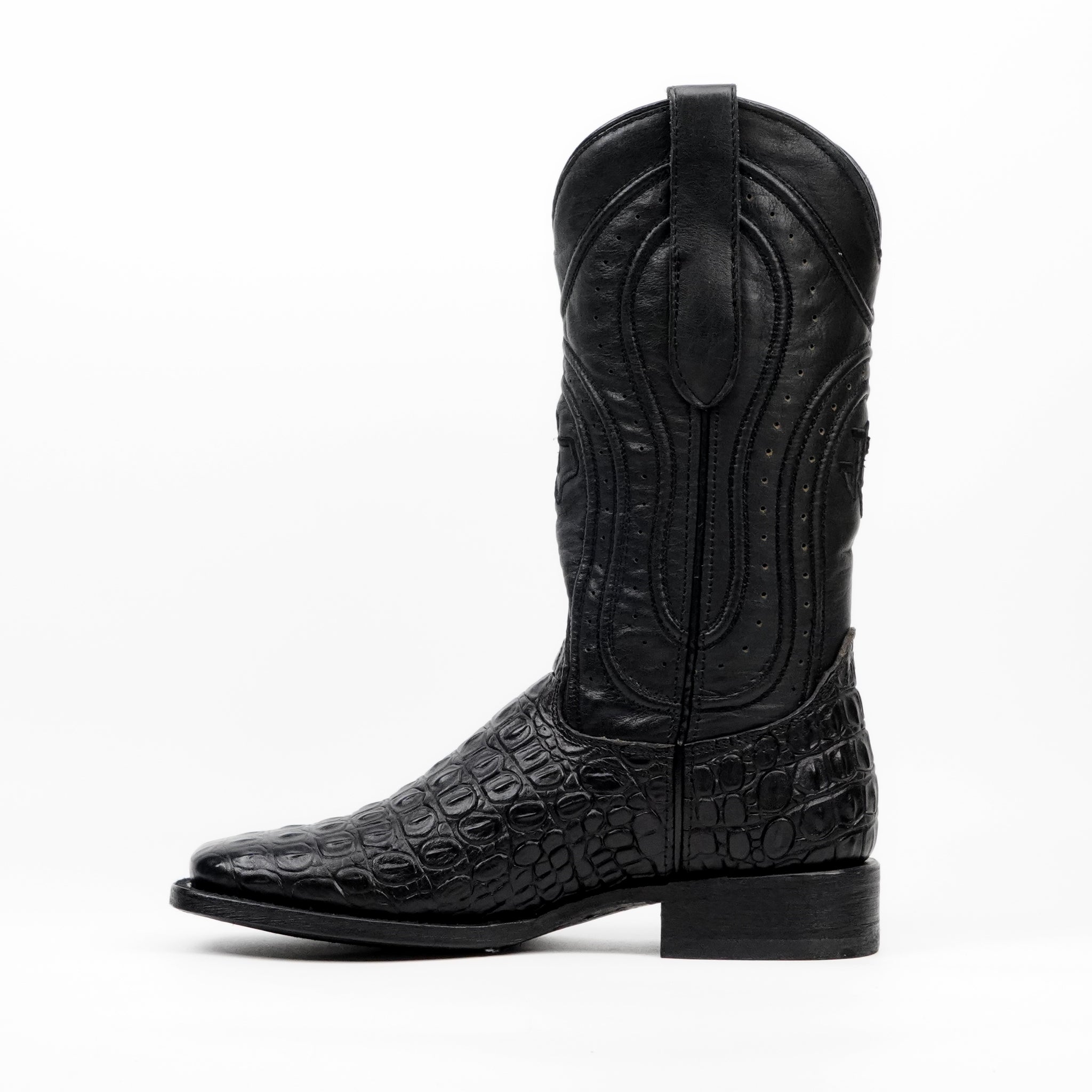 Alligator Hornback Black Boots - Embossed Leather - Square Toe (E930)