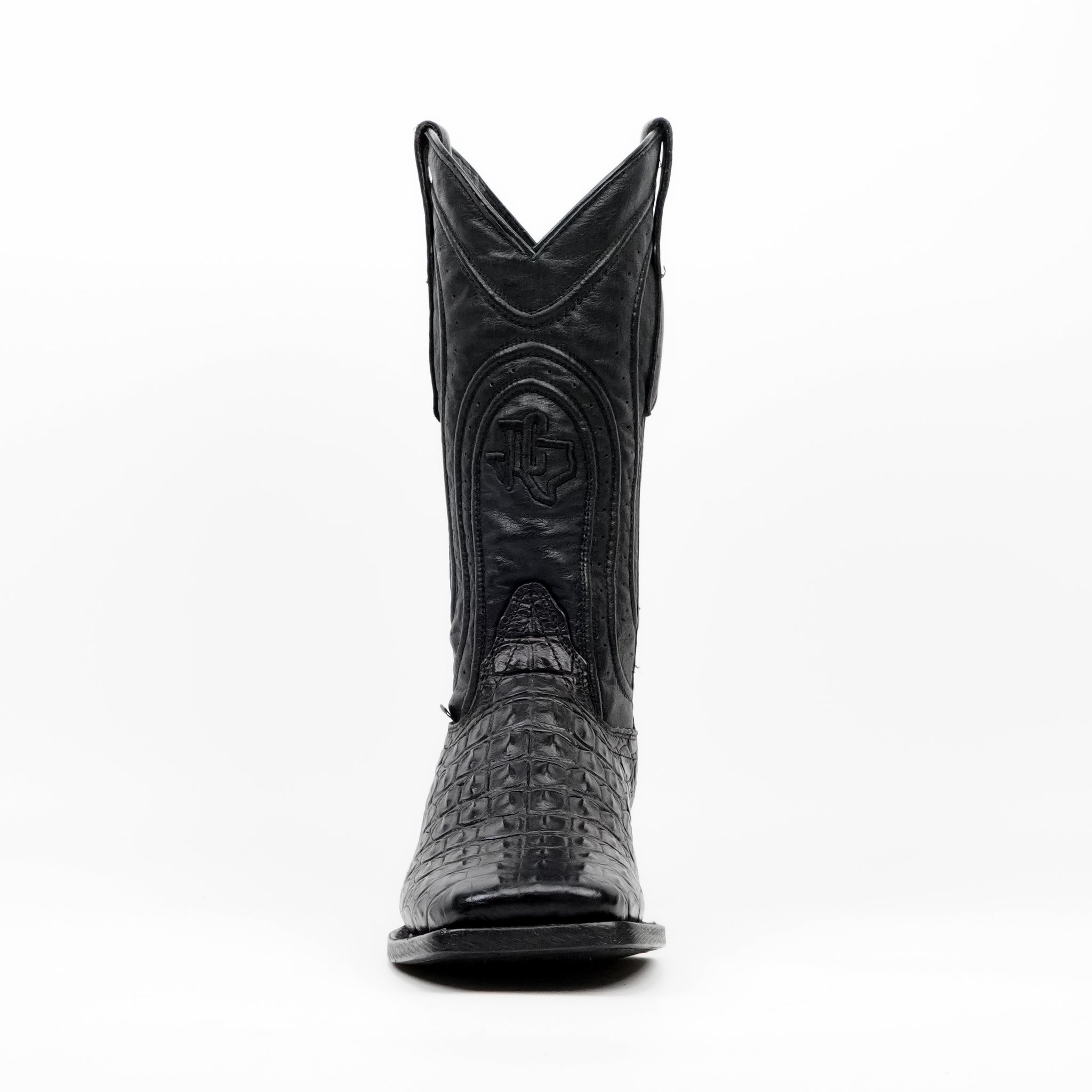 Alligator Hornback Black Boots - Embossed Leather - Square Toe (E930)