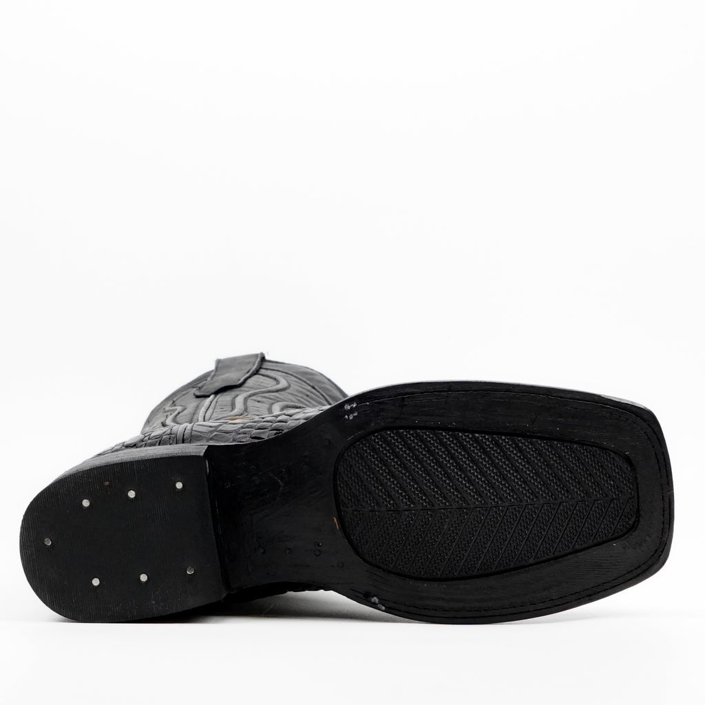 Alligator Hornback Black Boots - Embossed Leather - Square Toe (E930)