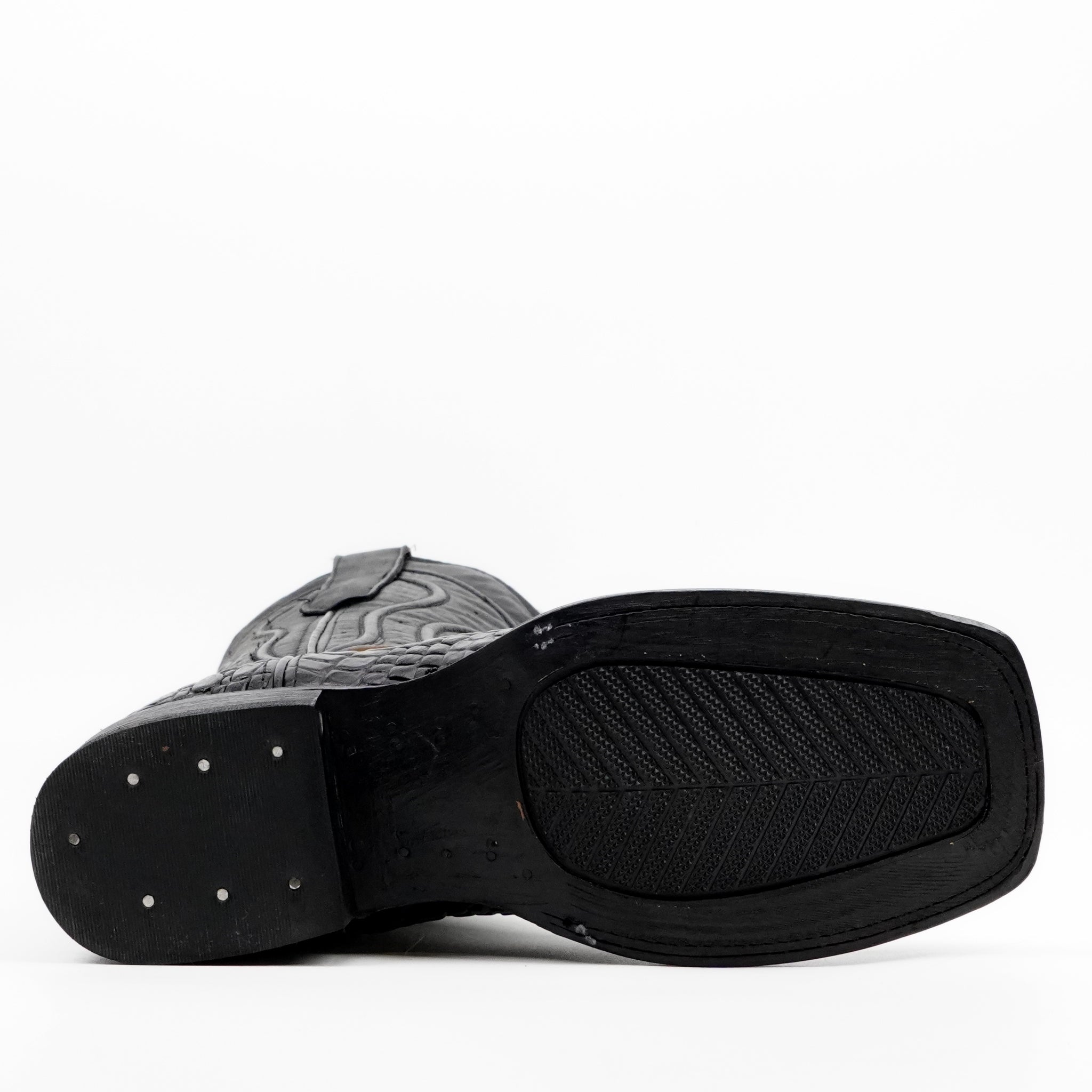 Alligator Hornback Black Boots - Embossed Leather - Square Toe (E930)