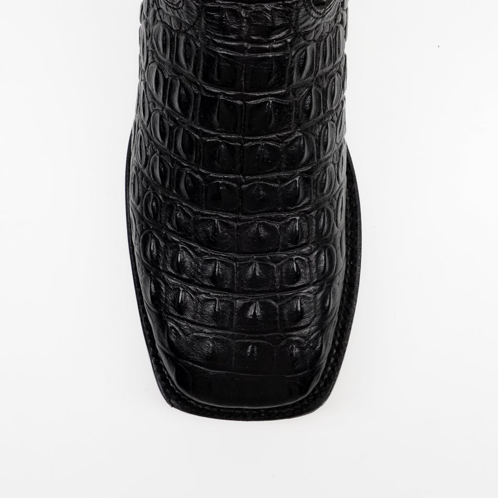 Alligator Hornback Black Boots - Embossed Leather - Square Toe (E930)