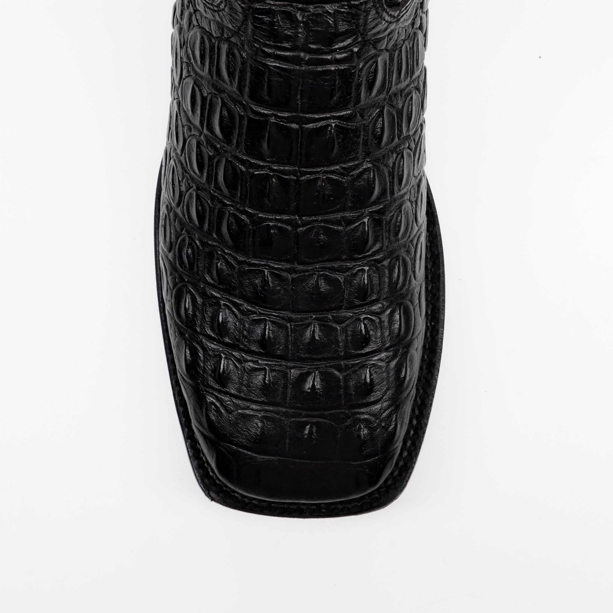 Alligator Hornback Black Boots - Embossed Leather - Square Toe (E930)