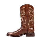 Snake Cognac Boots - Embossed Leather - Round Toe (E953)