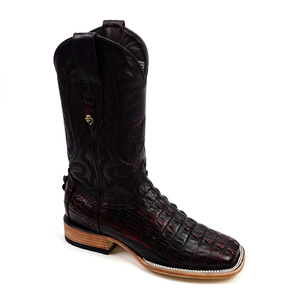 Rhodes Nile Crocodile Tail Boots - Black Cherry - Square Toe (LM10)