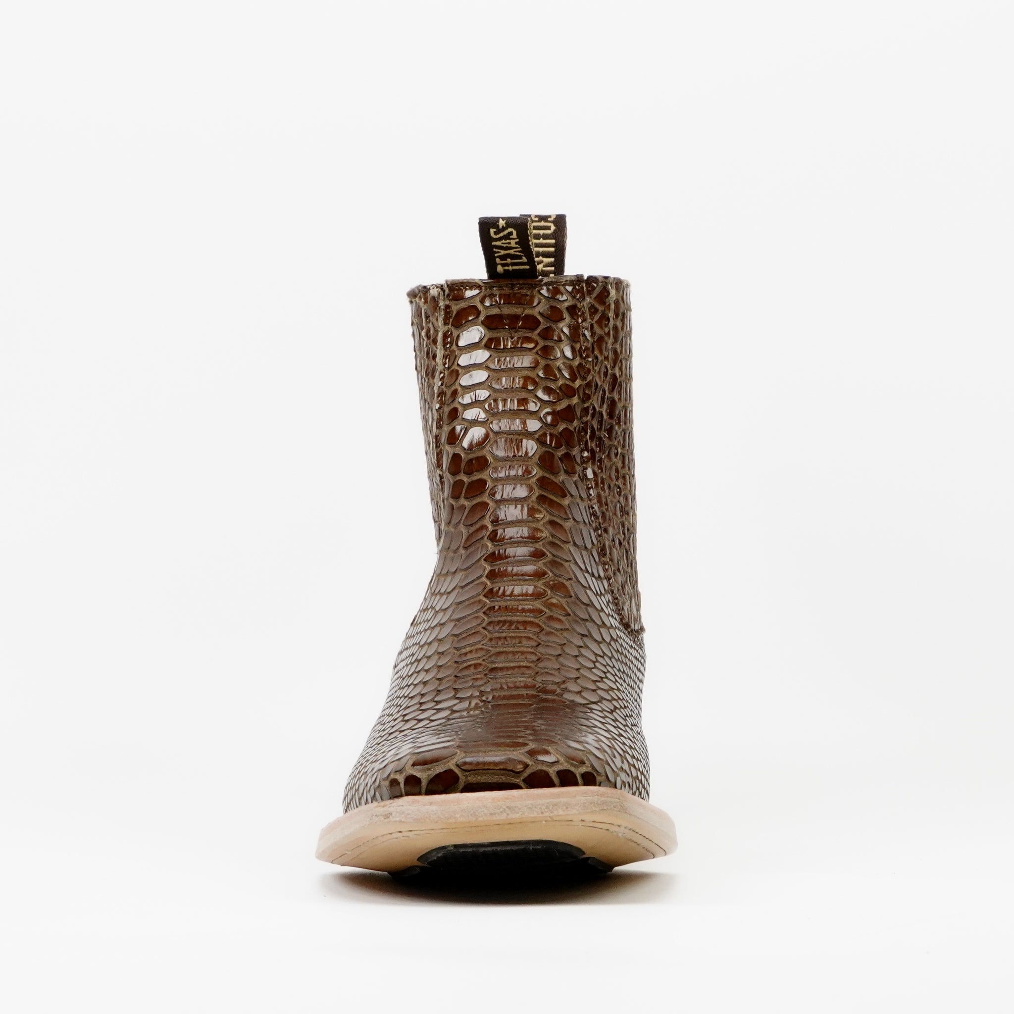 Botines de serpiente - Piel gofrada marrón - Puntera cuadrada (E946)