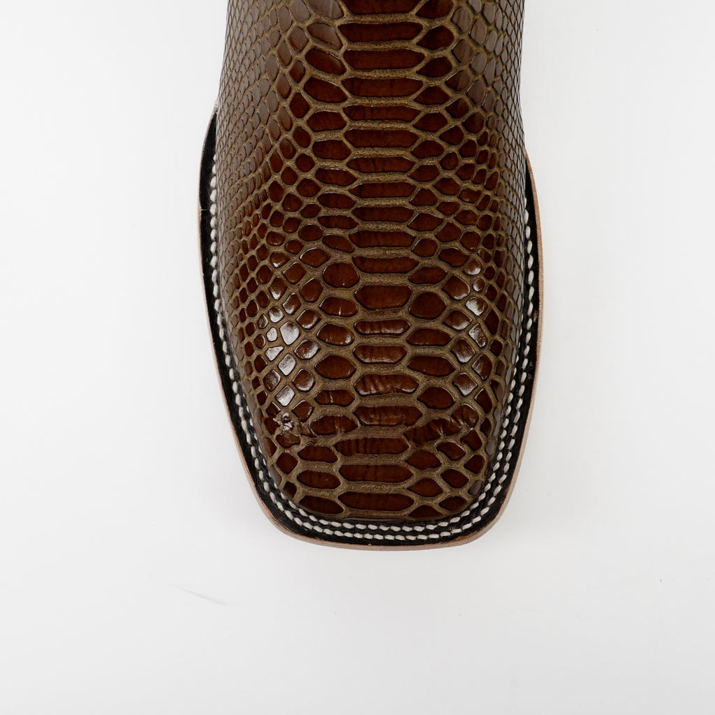 Botines de serpiente - Piel gofrada marrón - Puntera cuadrada (E946)