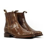 Botines de Serpiente - Piel Marrón Grabada - Punta Rodeo (E946)