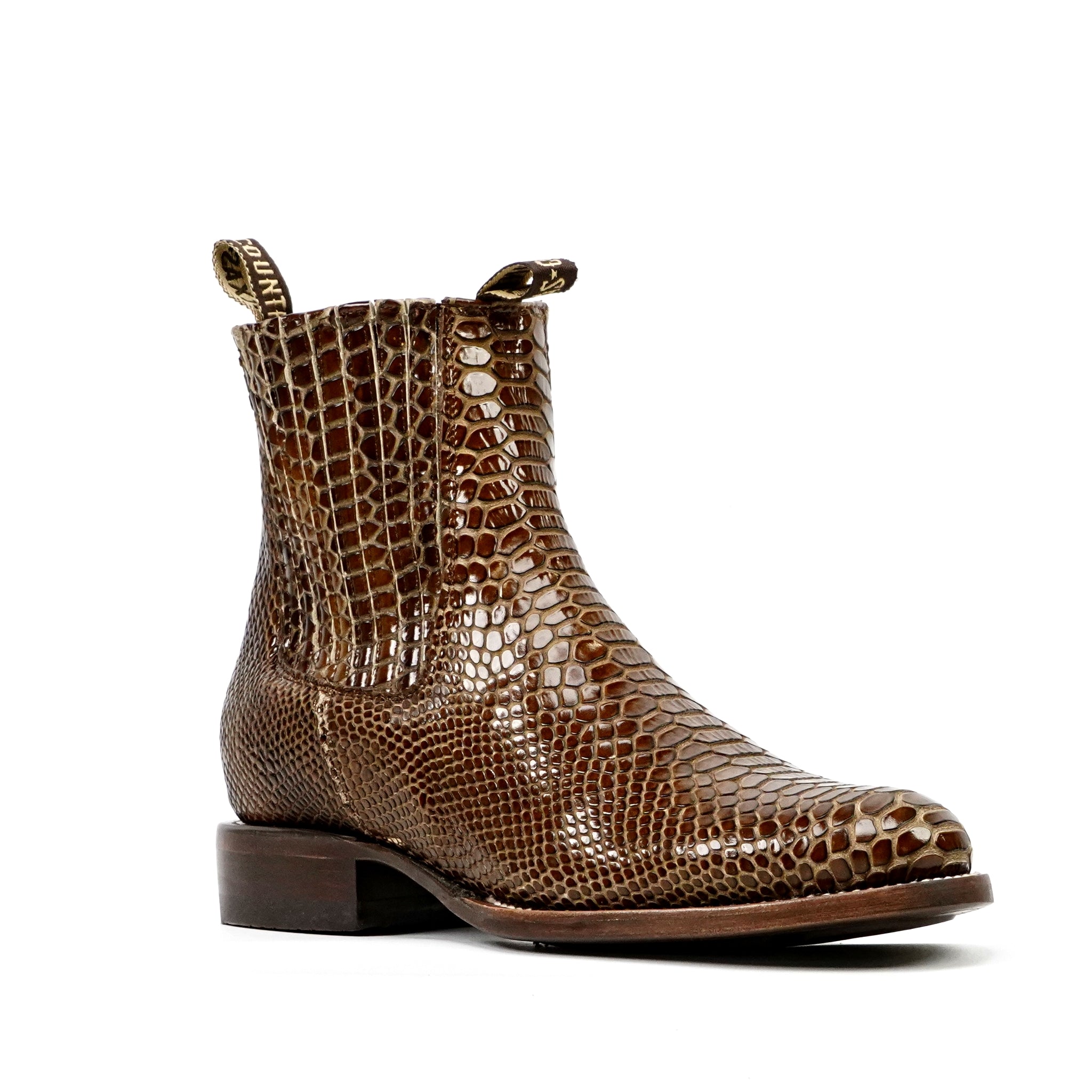 Botines de Serpiente - Piel Marrón Grabada - Punta Rodeo (E946)