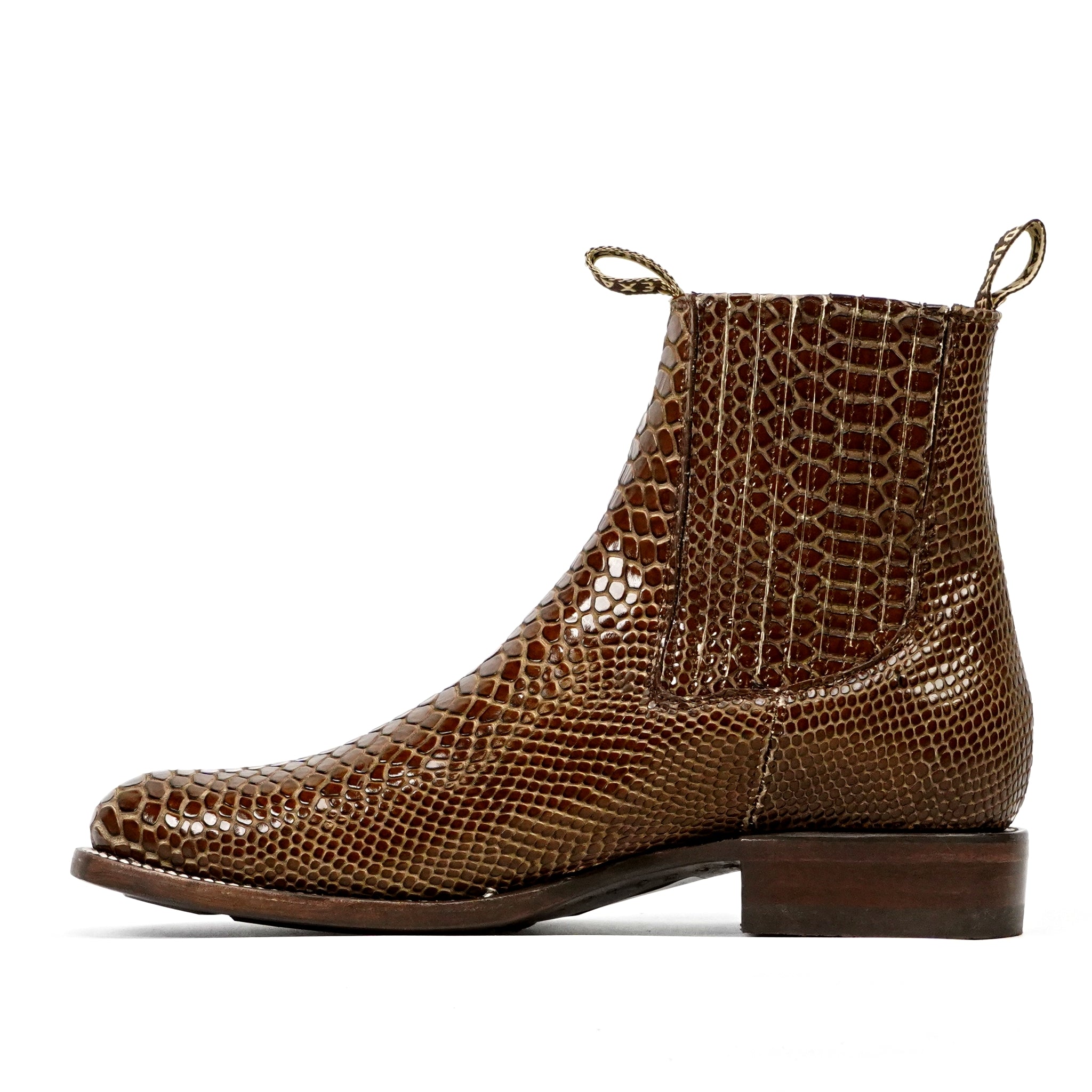 Botines de Serpiente - Piel Marrón Grabada - Punta Rodeo (E946)