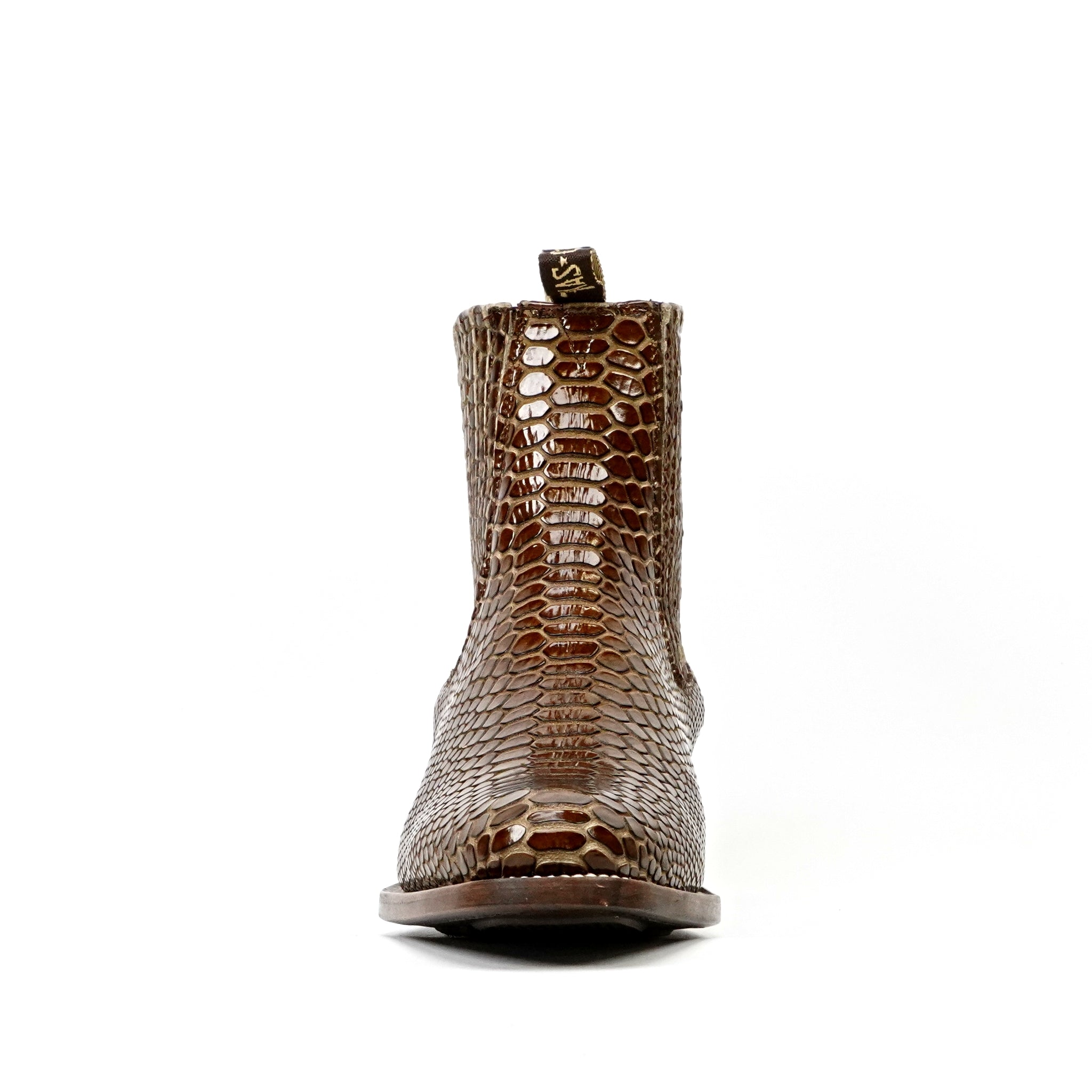 Botines de Serpiente - Piel Marrón Grabada - Punta Rodeo (E946)