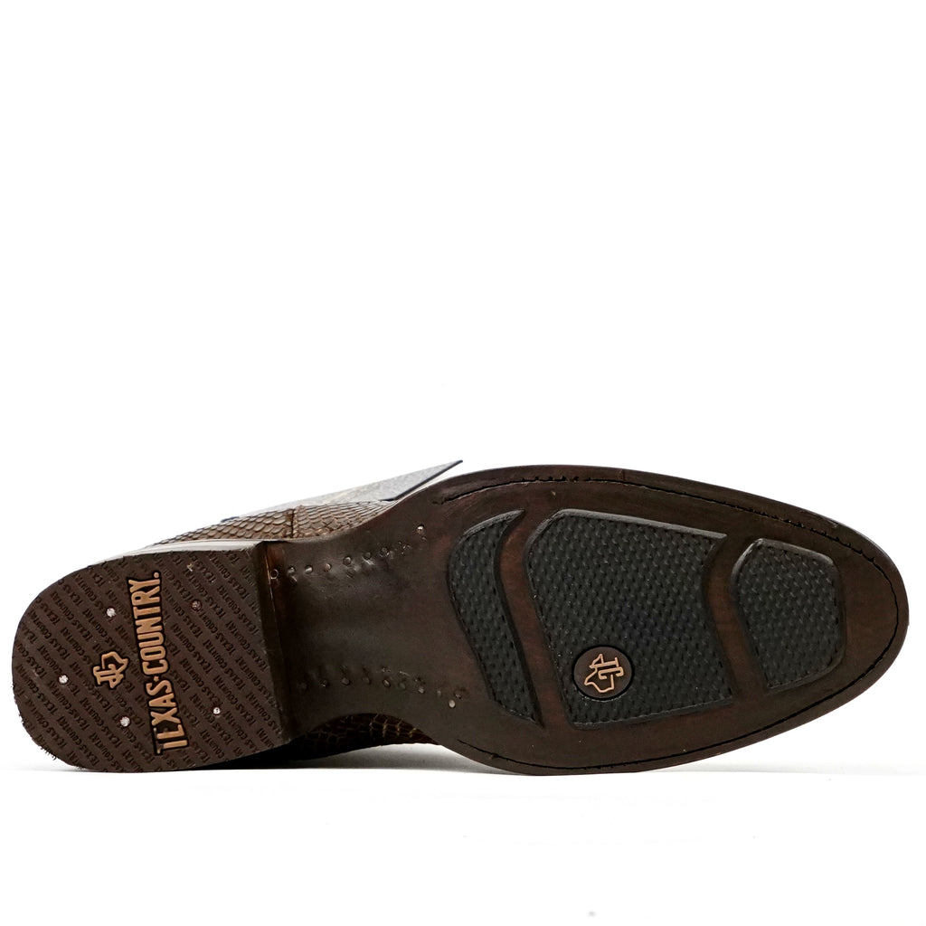 Botines de Serpiente - Piel Marrón Grabada - Punta Rodeo (E946)