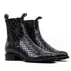 Botines Snake al Tobillo - Piel Gofrada Negra - Punta Rodeo (E955)
