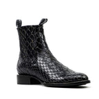 Botines Snake al Tobillo - Piel Gofrada Negra - Punta Rodeo (E955)
