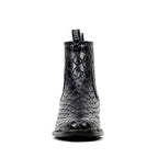 Botines Snake al Tobillo - Piel Gofrada Negra - Punta Rodeo (E955)