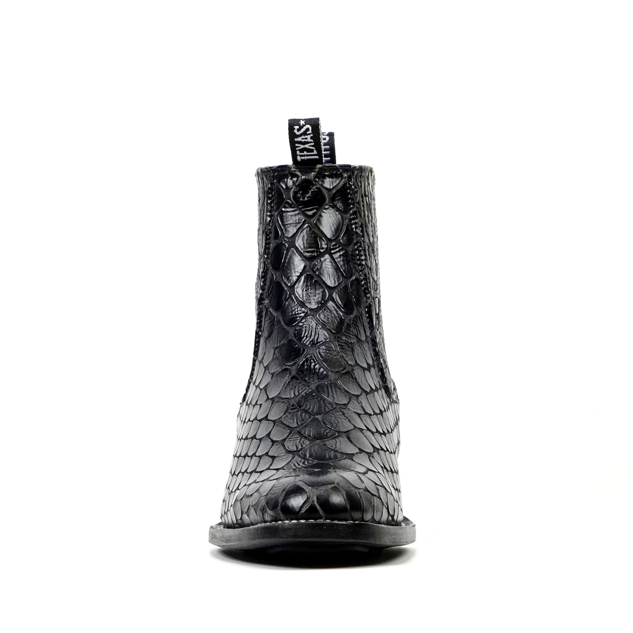 Botines Snake al Tobillo - Piel Gofrada Negra - Punta Rodeo (E955)