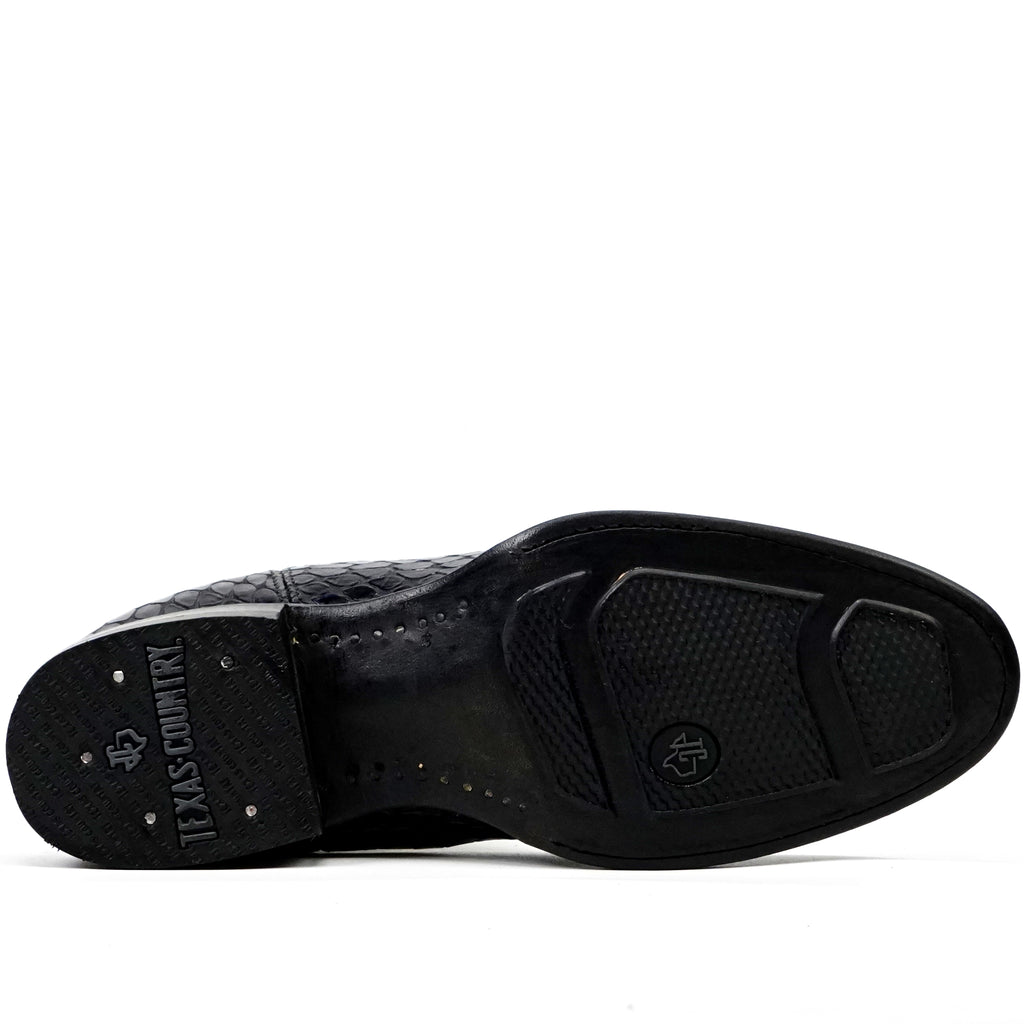 Botines Snake al Tobillo - Piel Gofrada Negra - Punta Rodeo (E955)